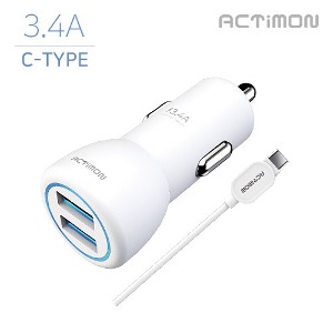 [비바워크] 차량용 충전기 USB 2구 3.4A (C-TYPE)/C핀케이블 MON-CC1-342-CP